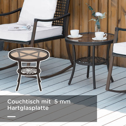Rattan rocking chair set for 2 with cushions, brown/white