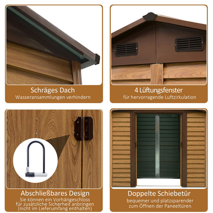 Steel garden shed with windows, weatherproof sliding doors