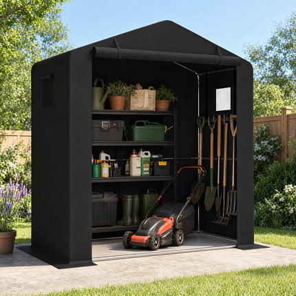 Garden Shed with Zipper Door, Galvanized Frame, 190x95x194 cm