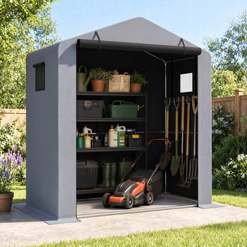Garden Shed with Zippered Door, Galvanized Frame, Silver