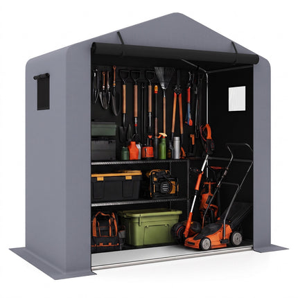 Garden Shed with Zippered Door, Galvanized Frame, Silver