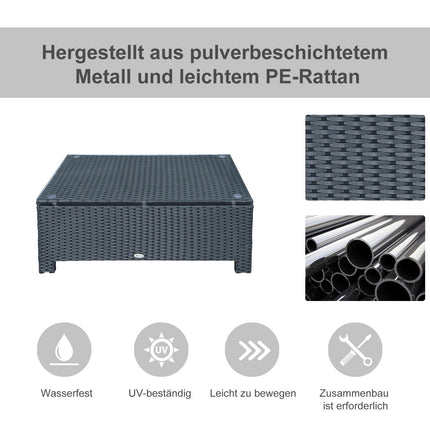Outdoor coffee table in polyrattan, weatherproof, black 85x50x39 Cm