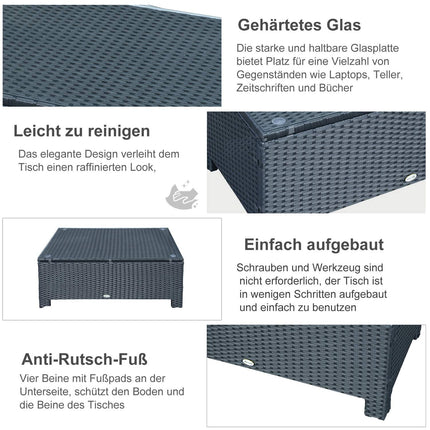 Outdoor coffee table in polyrattan, weatherproof, black 85x50x39 Cm