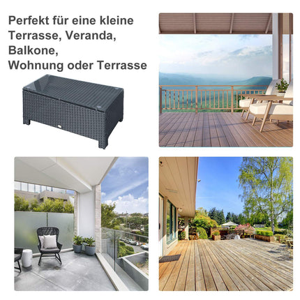 Outdoor coffee table in polyrattan, weatherproof, black 85x50x39 Cm