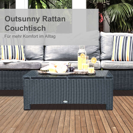 Outdoor coffee table in polyrattan, weatherproof, black 85x50x39 Cm