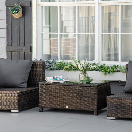 Weather-resistant outdoor coffee table in poly rattan, brown, 85x50x39 Cm