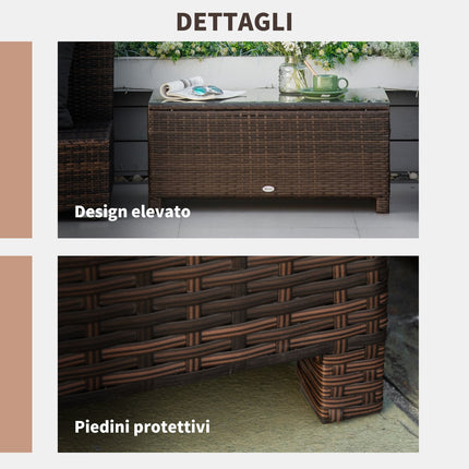 Weather-resistant outdoor coffee table in poly rattan, brown, 85x50x39 Cm