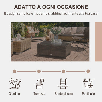 Weather-resistant outdoor coffee table in poly rattan, brown, 85x50x39 Cm