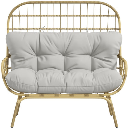 2-seater rattan garden sofa, padded cushions, light grey