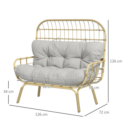 2-seater rattan garden sofa, padded cushions, light grey