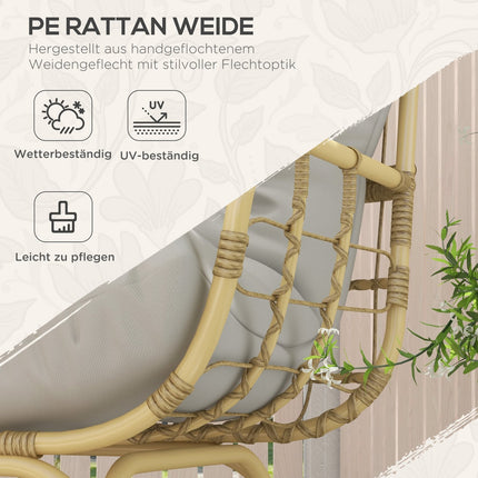 2-seater rattan garden sofa, padded cushions, light grey