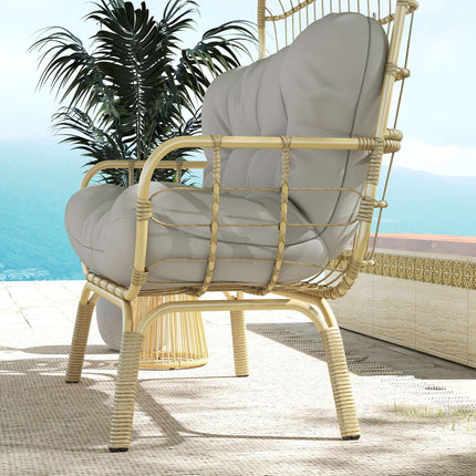 2-seater rattan garden sofa, padded cushions, light grey