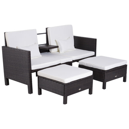 Brown polyrattan garden sofa set with cushions