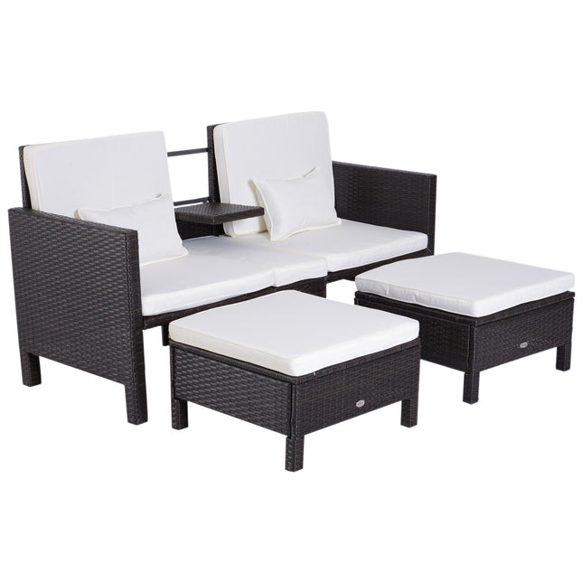 Brown polyrattan garden sofa set with cushions