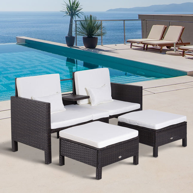 Brown polyrattan garden sofa set with cushions