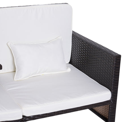 Brown polyrattan garden sofa set with cushions