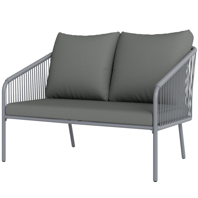 Tuinbank met Kussens 2-zits Rotan Bank Loungebank Buitenbalkon Bank Rotan Bank Tuinlounge Polyrotan Tuinmeubelen Balkonmeubelen 112 x 72 x 76 cm Grijs | Aosoom