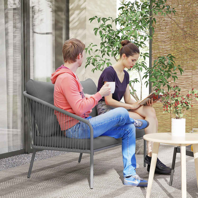 Tuinbank met Kussens 2-zits Rotan Bank Loungebank Buitenbalkon Bank Rotan Bank Tuinlounge Polyrotan Tuinmeubelen Balkonmeubelen 112 x 72 x 76 cm Grijs | Aosoom