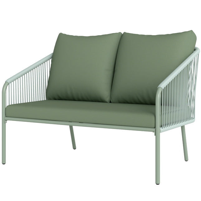 Tuinbank met kussens 2-zits rotan bank loungebank buitenbalkon bank rotan bank tuinlounge polyrotan tuinmeubilair balkonmeubilair 112 x 72 x 76 cm groen | Aosoom