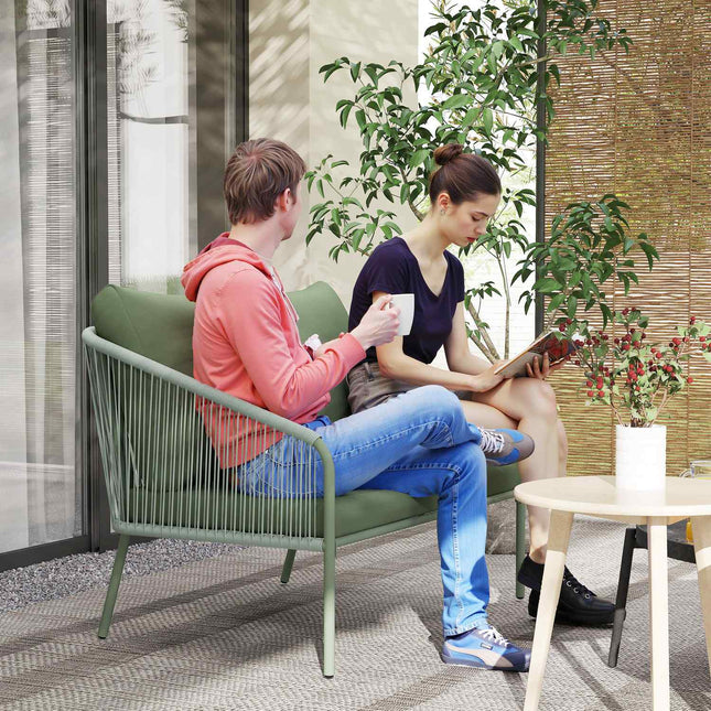Tuinbank met kussens 2-zits rotan bank loungebank buitenbalkon bank rotan bank tuinlounge polyrotan tuinmeubilair balkonmeubilair 112 x 72 x 76 cm groen | Aosoom