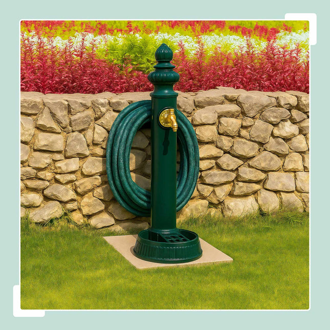 Garden Standing Fountain, 83 cm – Tap, Basin, Hose Holder