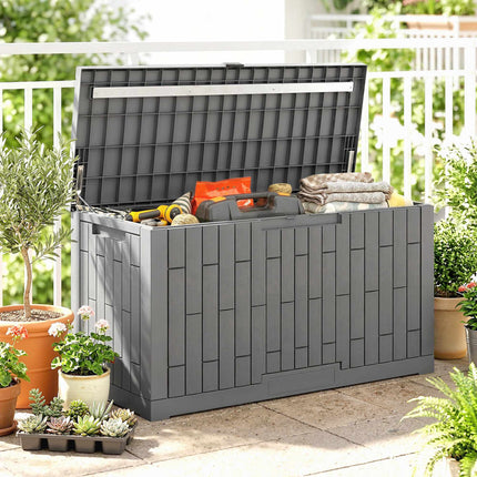 Garden Storage Box, 379L, Waterproof, Lockable, Grey