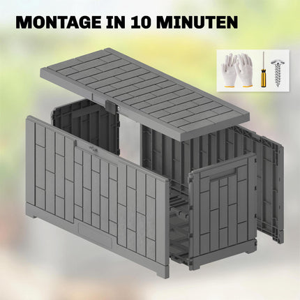 Garden Storage Box, 379L, Waterproof, Lockable, Grey