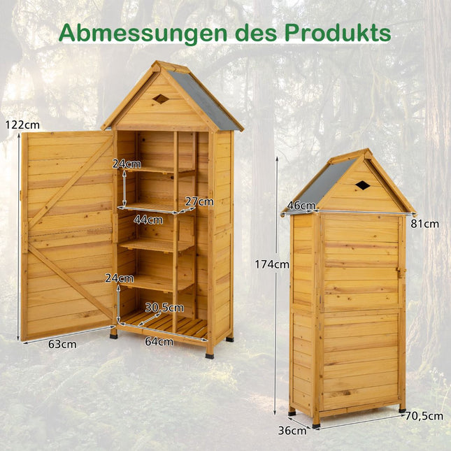 Garden Storage Cabinet, Fir Wood, Lockable Door, 4 Shelves