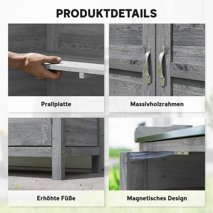 Garden Storage Cabinet with Metal Worktop, Grey Wood