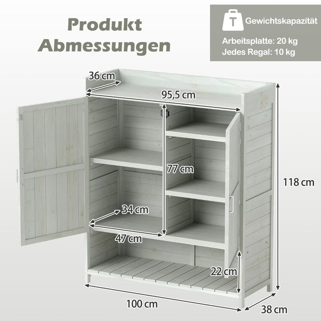 Garden Storage Cabinet with Worktop & Adjustable Shelves