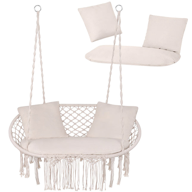 Garden Swing Cushion Set for 2, Cream, Polyester-Cotton