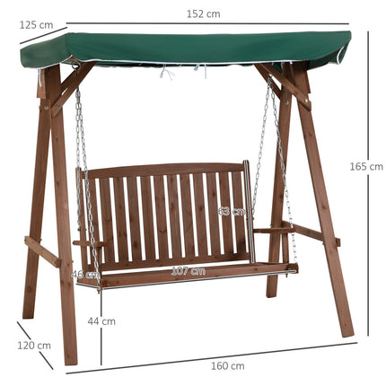 Garden swing in solid wood for 2, green, with roof cover