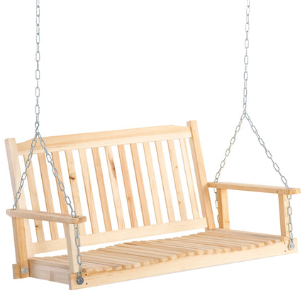 Garden swing bench for 2 - solid wood, natural finish