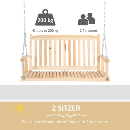 Garden swing bench for 2 - solid wood, natural finish