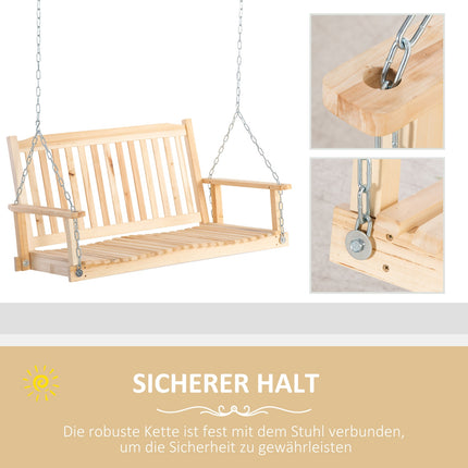 Garden swing bench for 2 - solid wood, natural finish