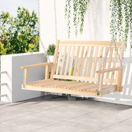 Garden swing bench for 2 - solid wood, natural finish