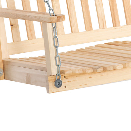 Garden swing bench for 2 - solid wood, natural finish