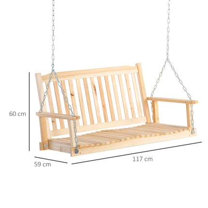 Garden swing bench for 2 - solid wood, natural finish