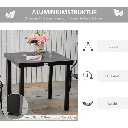Compact outdoor dining table for 4 - Black aluminum 80x80x74 cm