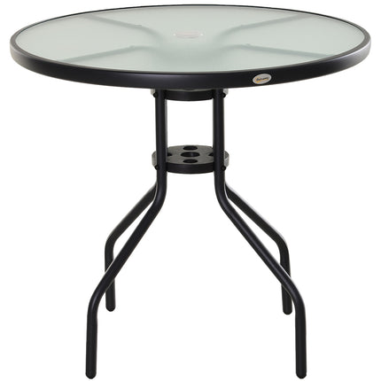 Black bistro table - Tempered glass top, 80 cm diameter