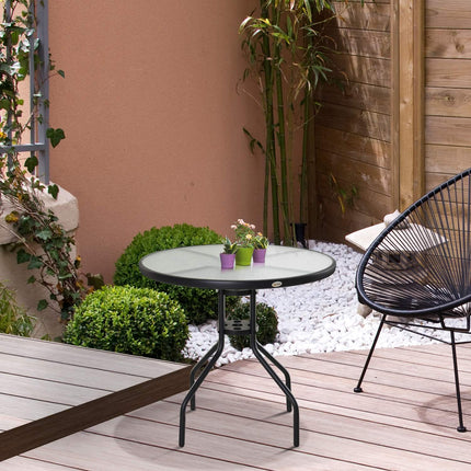 Black bistro table - Tempered glass top, 80 cm diameter