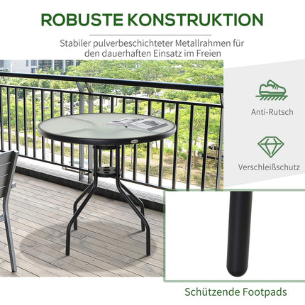Black bistro table - Tempered glass top, 80 cm diameter