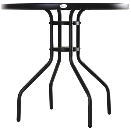 Black bistro table - Tempered glass top, 80 cm diameter
