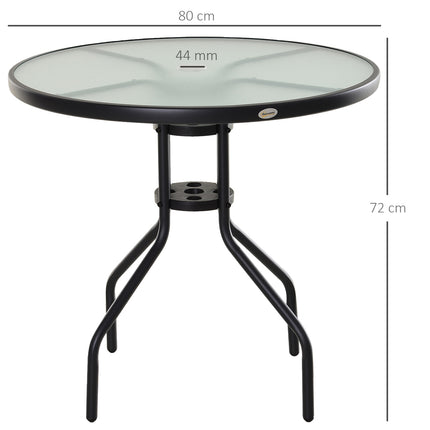 Black bistro table - Tempered glass top, 80 cm diameter