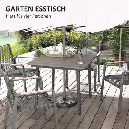 Patio dining table for 4, HDPE ribbed, dark grey, 90x90x75 cm