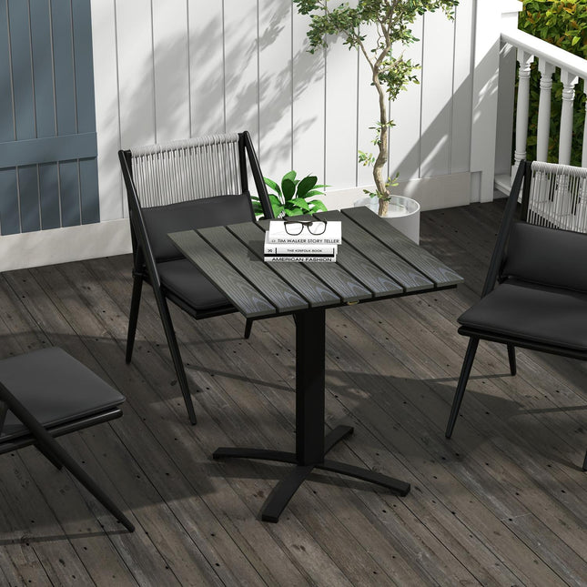 Square balcony dining table, wood look, aluminum grey