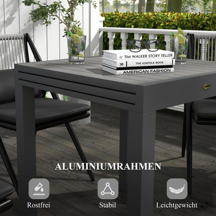 Extendable aluminum garden dining table for 6 - Grey