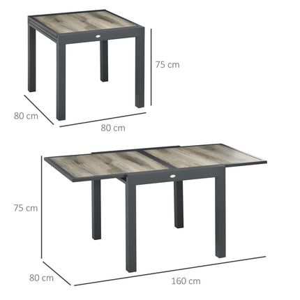 Extendable patio dining table in aluminum - wood look, beige/grey