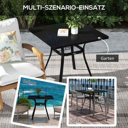 Square Garden Dining Table, Steel, 4-Seater, Black, 80x80 cm