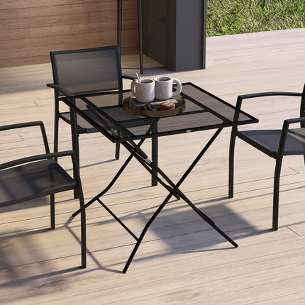 Folding steel garden table, square, 70 kg load, black
